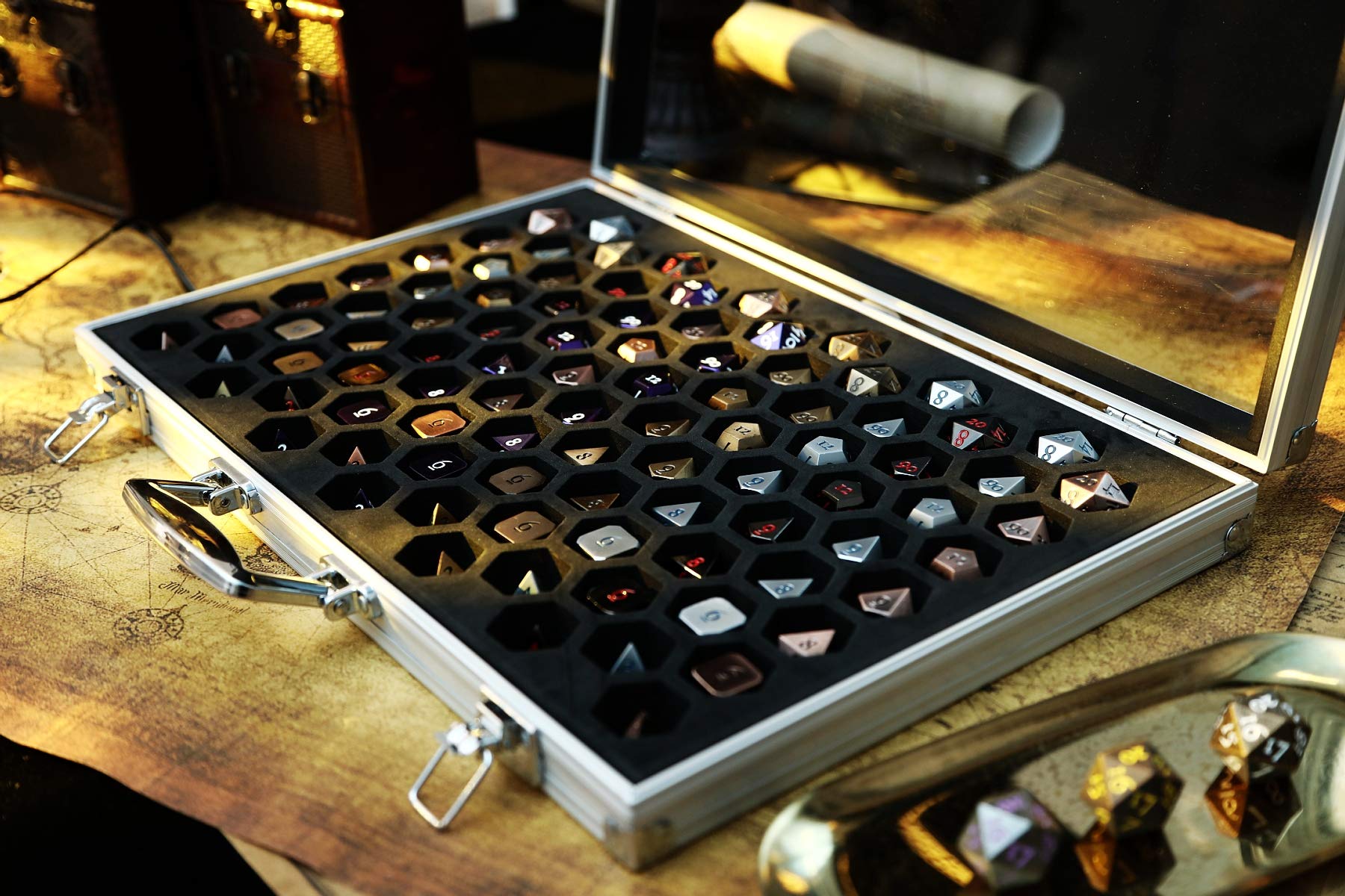 Premium Metal Dice Display & Storage Case - Single-Sided Silver for DND, Pathfinder, RPG Dice Sets | Organize Metal, Stone & Resin Dice Collections | Perfect for Tabletop Gaming, Gift Giving & Collector's Display
