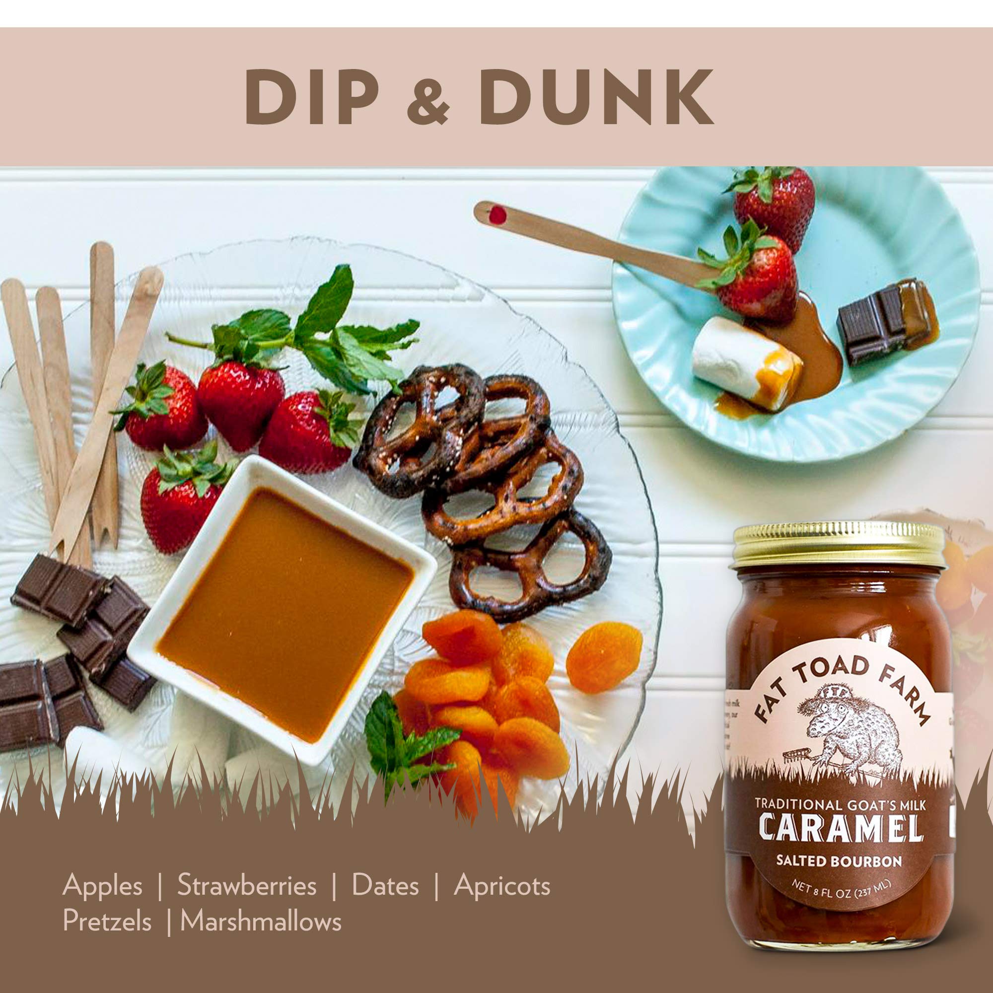 Fat Toad Farm Traditional Goat’s Milk Caramel Sauce - Salted Bourbon Flavor, 8oz Glass Jar (2-Pack), Gluten Free, Gourmet Dessert Topping for Ice Cream, Pancakes & Coffee