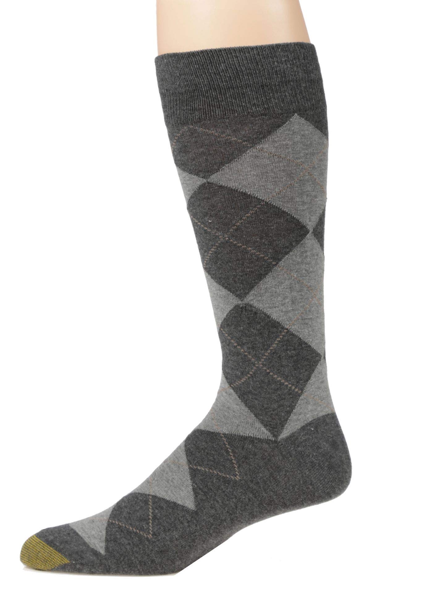 Gold Toe Men's Combed Cotton Argyle Crew Socks - Premium Soft Breathable Dress Socks for Business & Casual Wear - Charcoal Grey, Large (Pack of 3) - Perfect for Office, Wedding & Daily Comfort