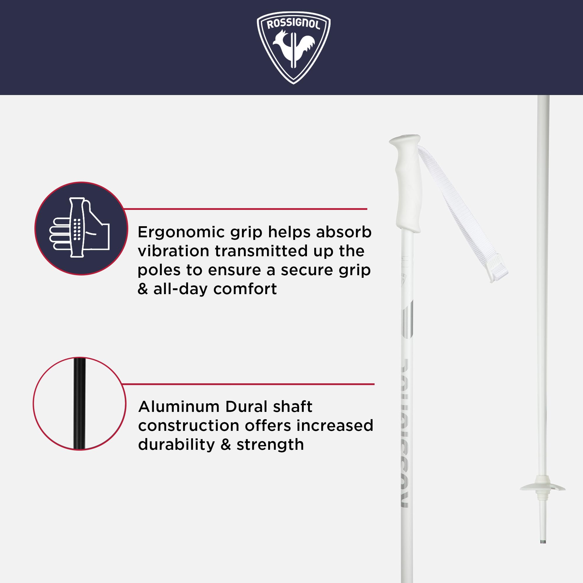 Rossignol Electra Women's Alpine Downhill Ski Poles - Lightweight Adjustable Black Ski Poles for All-Mountain & Groomed Runs