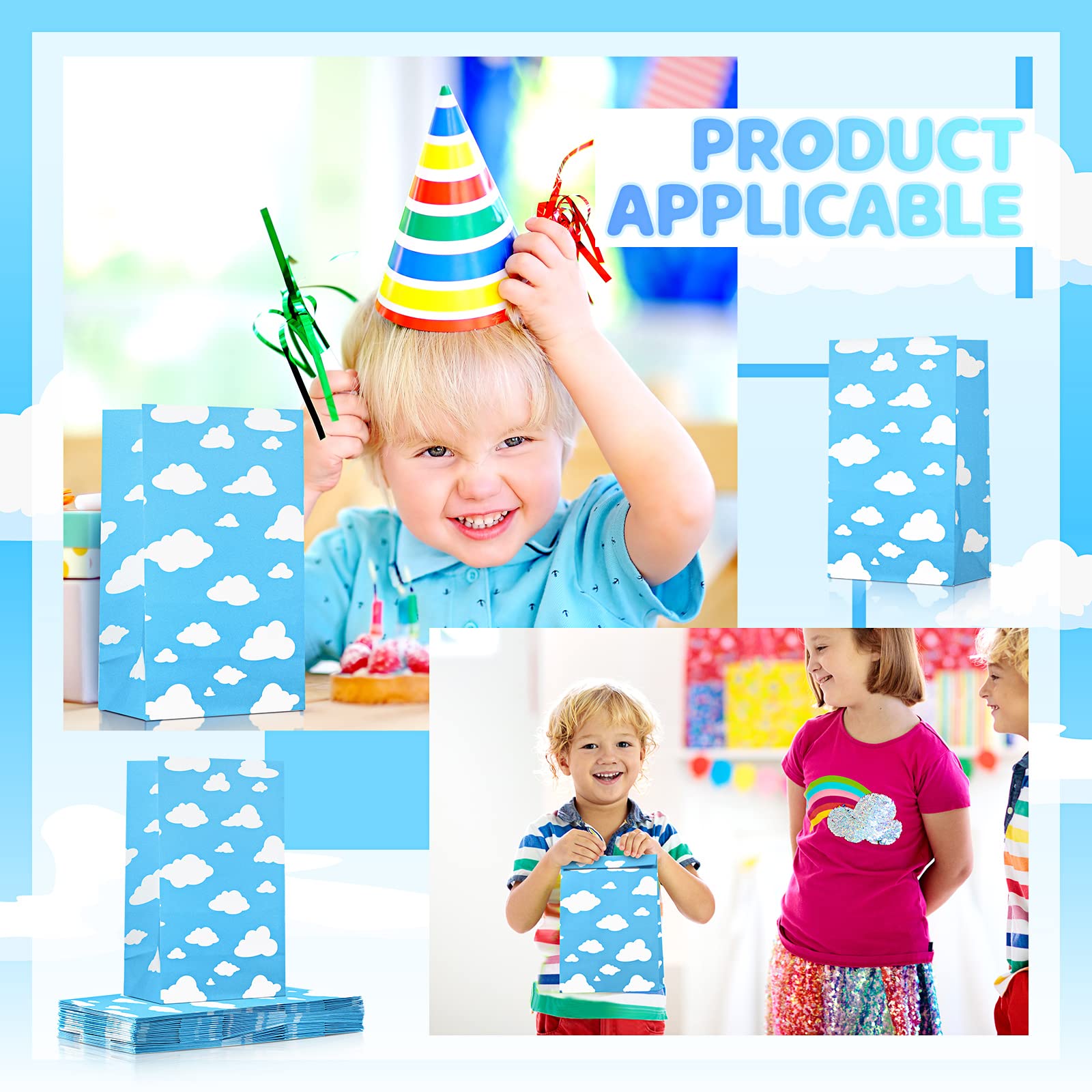 Tallew 24-Piece Blue Sky Clouds Paper Party Bags - Cartoon Story Cloud Treat Candy Goodie Bags for Baby Showers, Birthday Parties & Gift Wrapping | Perfect for Baby Girls' Celebrations & Party Favors