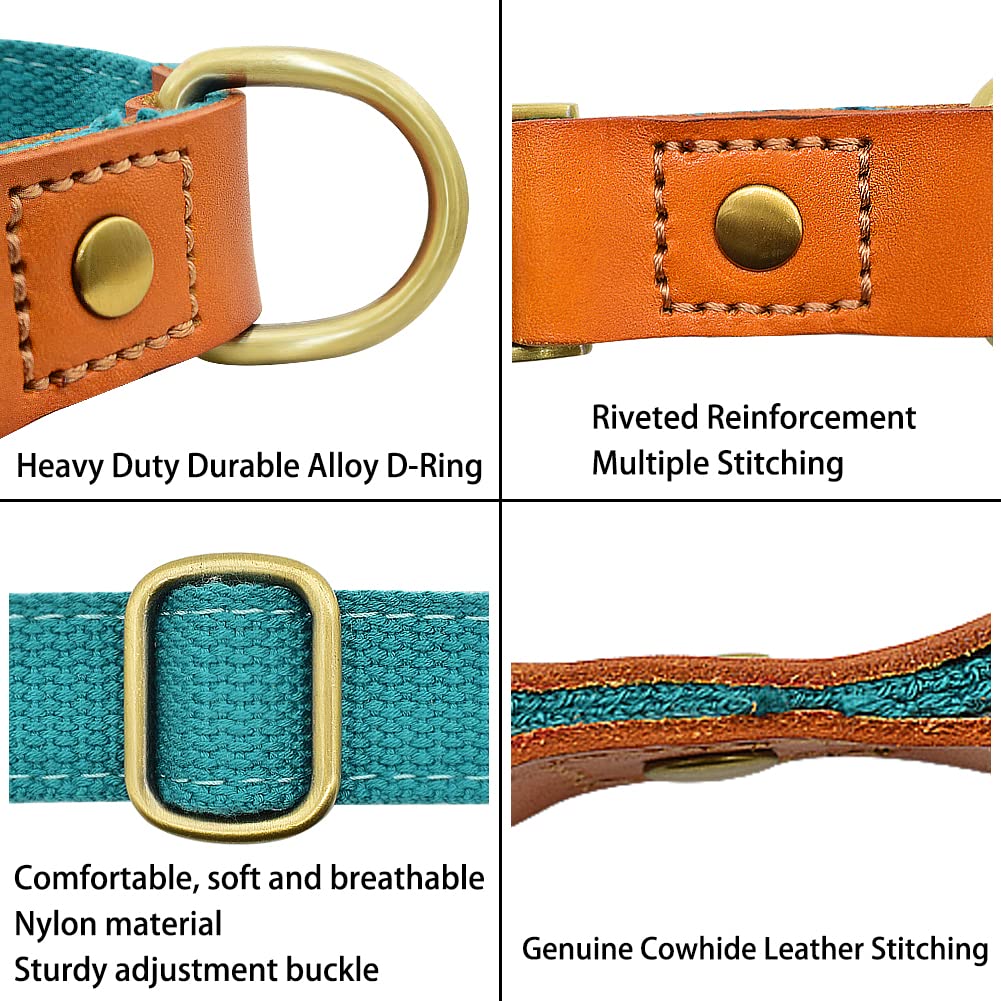Custom Engraved Dog Collar for Small Medium Large Dogs - Personalized Nylon & Genuine Leather Pet Collar with Name Plate (Size S 3/5