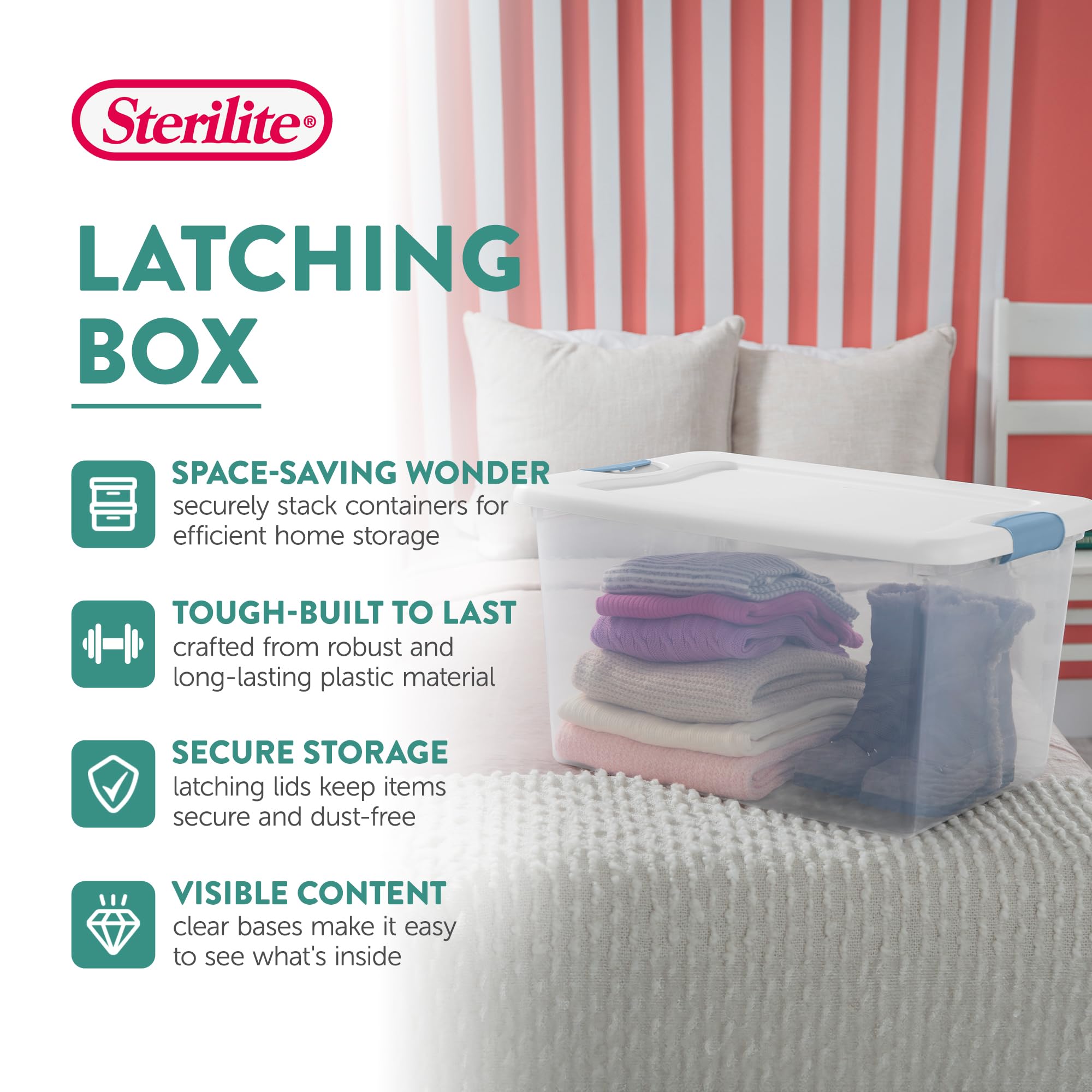 Sterilite 70 Quart & 64 Quart Clear Stackable Storage Containers with Latching Lids - 4-Pack Large + 6-Pack Medium Plastic Bins for Home Organization, Closet Storage & Moving Supplies - Durable Totes for Seasonal Decor, Toys, Clothes & Garage Organization