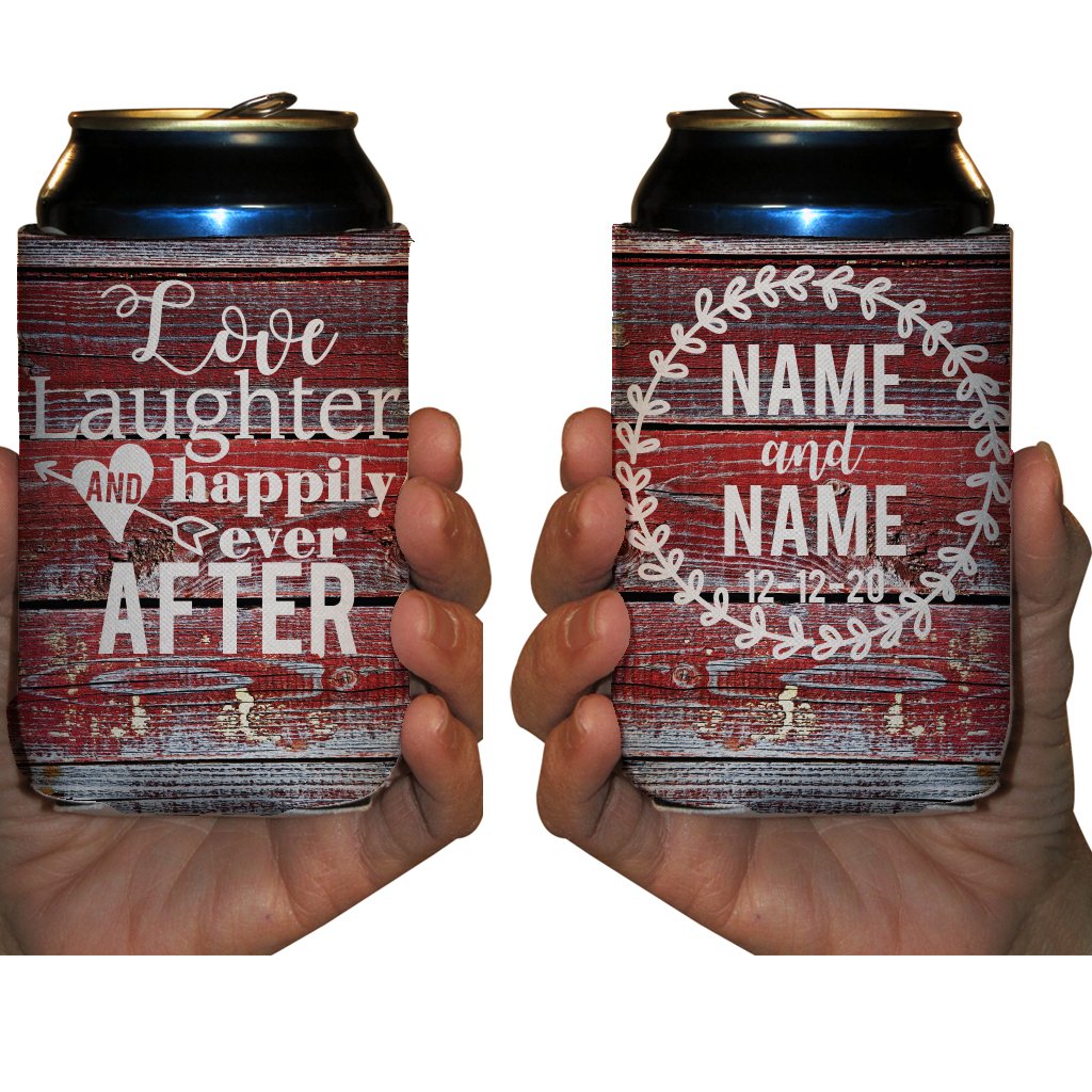 Custom Wedding Can Coolers Set of 100 - Personalized Beverage Coolers for Parties & Events - Love Laughter Happily Ever After Design - Perfect for Bridal Showers, Receptions & Outdoor Celebrations