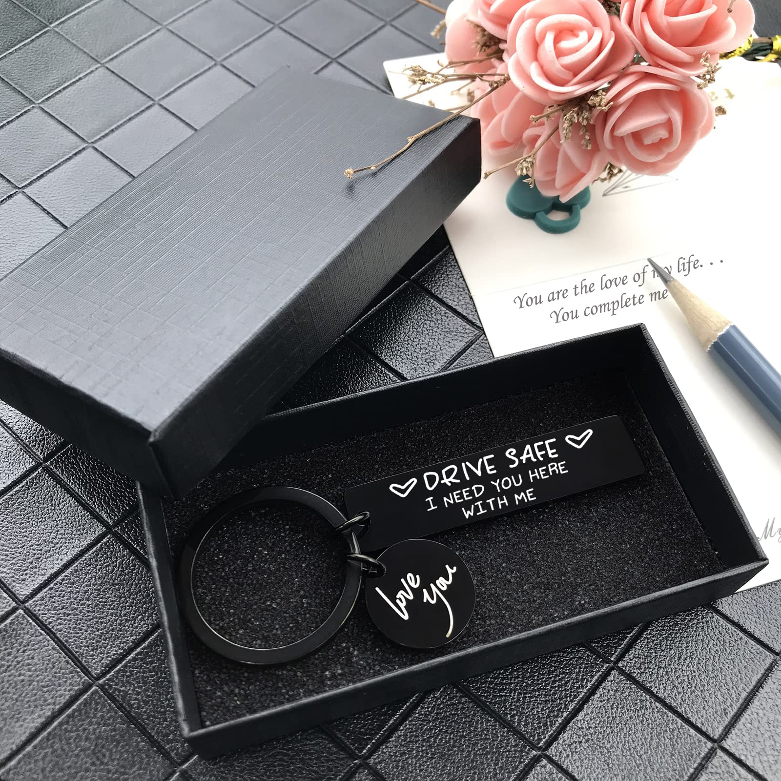 OUMILAN Drive Safe Keychain - 'I Love You I Need You Here With Me' Engraved Gift for Boyfriend, Husband, Dad | Thoughtful Present for Couples, Anniversary, Valentine's Day | Perfect for Car Keys, Travel & Everyday Use