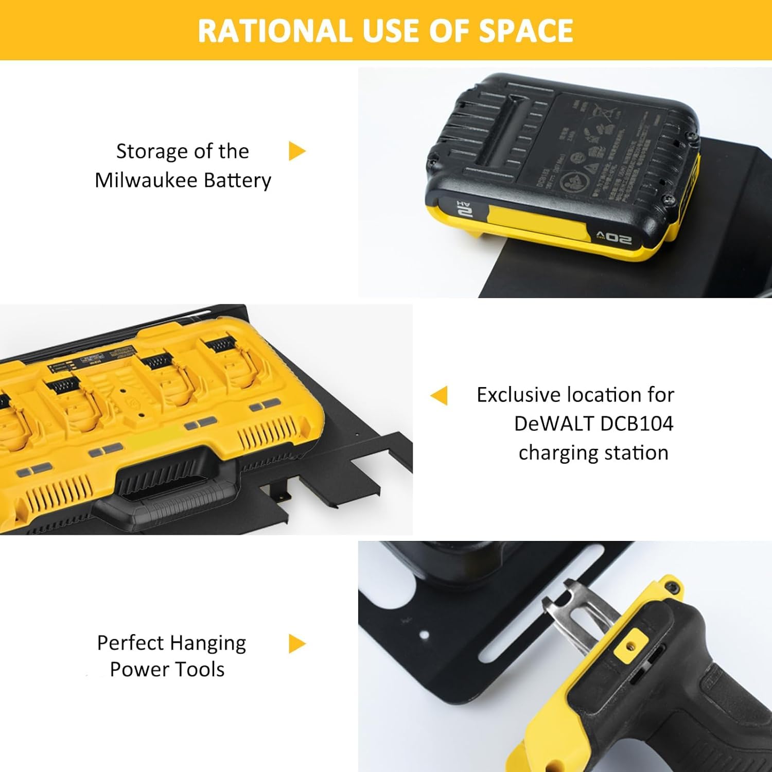 Heavy Duty DeWalt DCB104 Charger & Battery Wall Mount Bracket - Metal Drill Holder for DeWalt Tools - Perfect for Garage, Workshop & Tool Organization