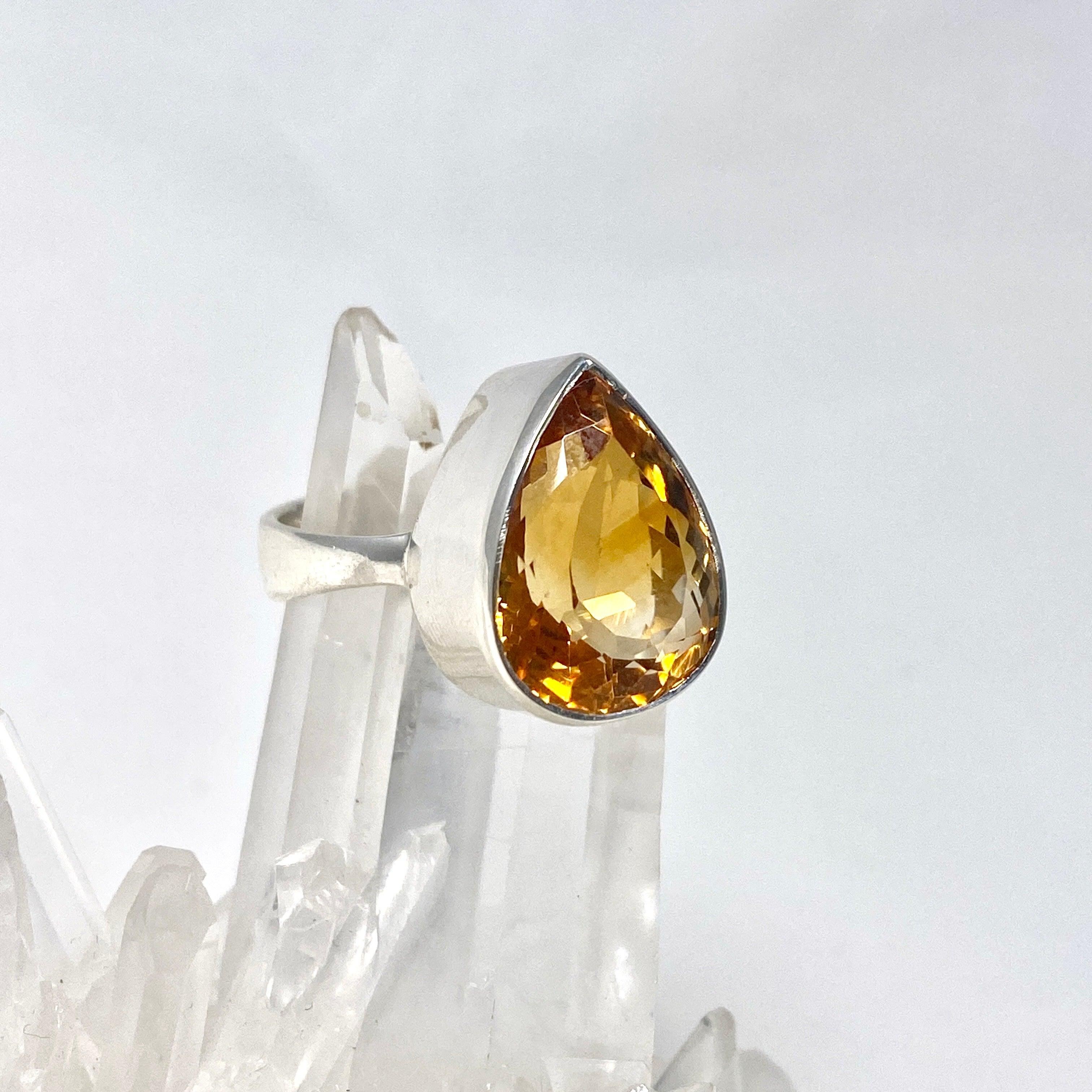 Natural Citrine Faceted Teardrop Ring - Size 10 - KRGJ2838 - Elegant Jewelry for Women, Perfect for Weddings, Parties & Everyday Wear