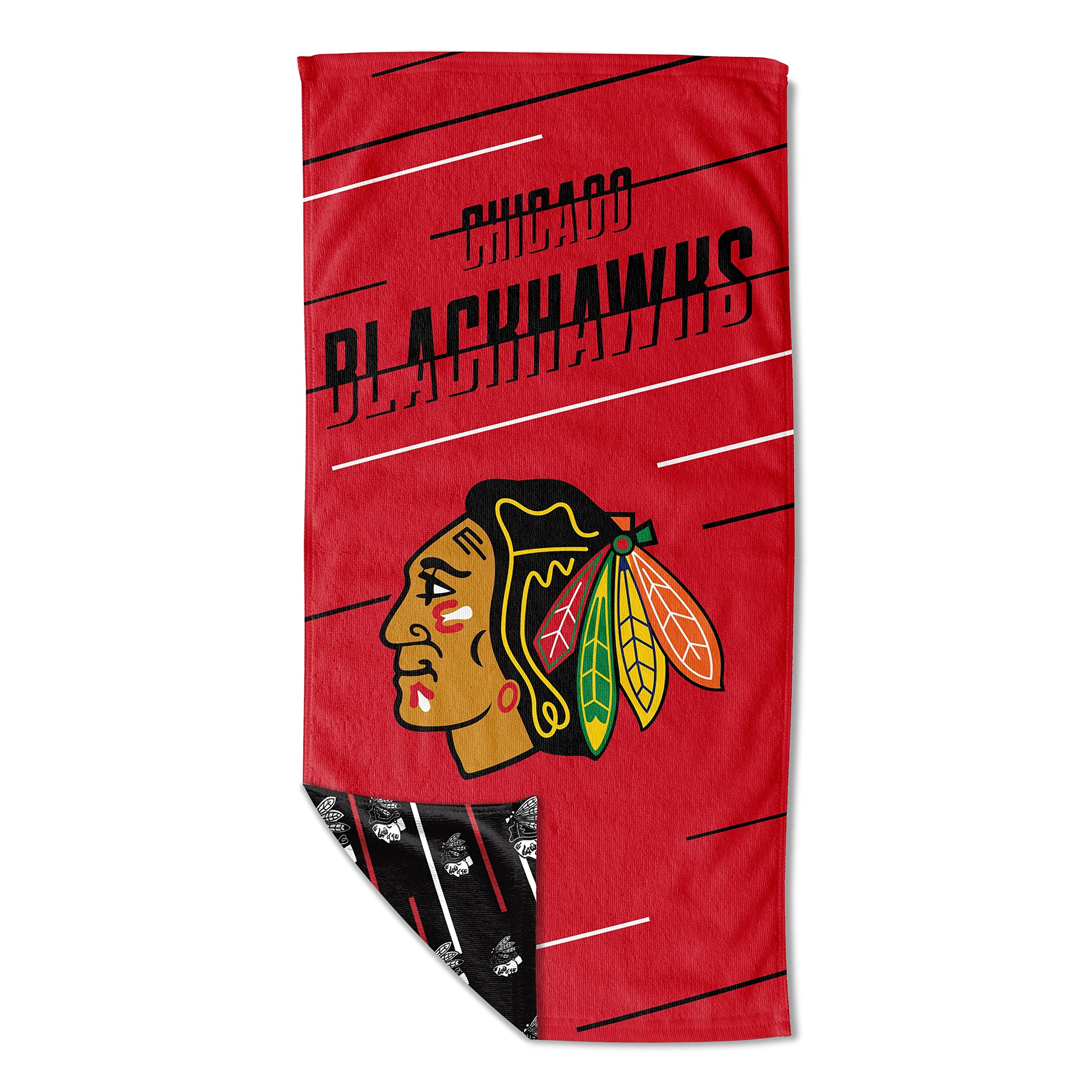 Chicago Blackhawks Splitter Beach Towel with Mesh Bag - 36x72 Inches, Red, Collegiate Sports Design, Microfiber - Perfect for Pool, Beach, Gym & Outdoor Activities
