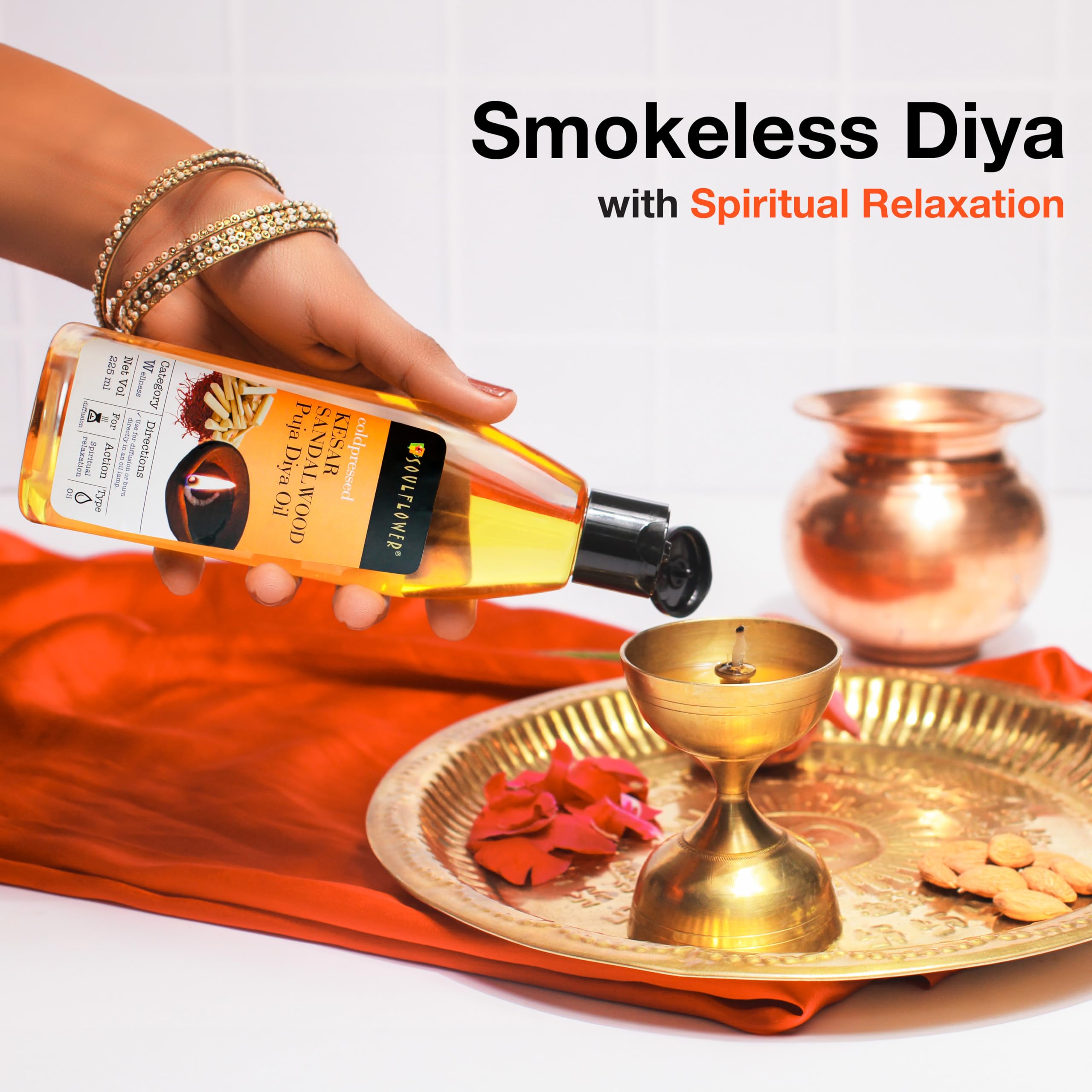Soulflower Kesar Sandalwood Puja Oil - 100% Pure & Natural Ayurvedic Massage Oil for Meditation, Yoga & Spiritual Rituals | Relaxing Aromatherapy for Stress Relief & Skin Care