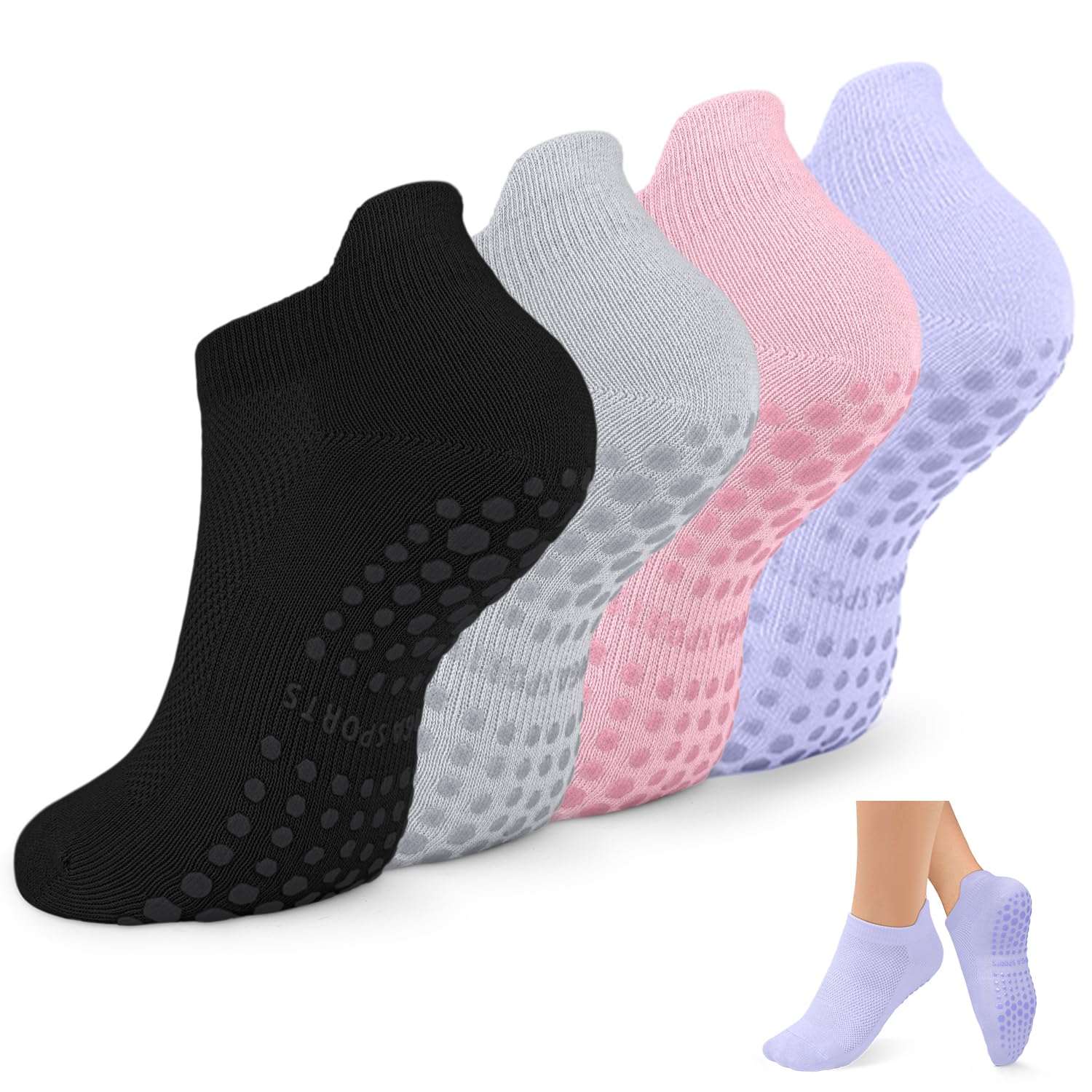 Non-Slip Pilates Socks with Grips for Women - Anti-Skid Yoga Socks for Pure Barre, Hospital Use & Athletic Activities - Perfect for Barre Classes, Yoga Practice, Nursing and Home Workouts