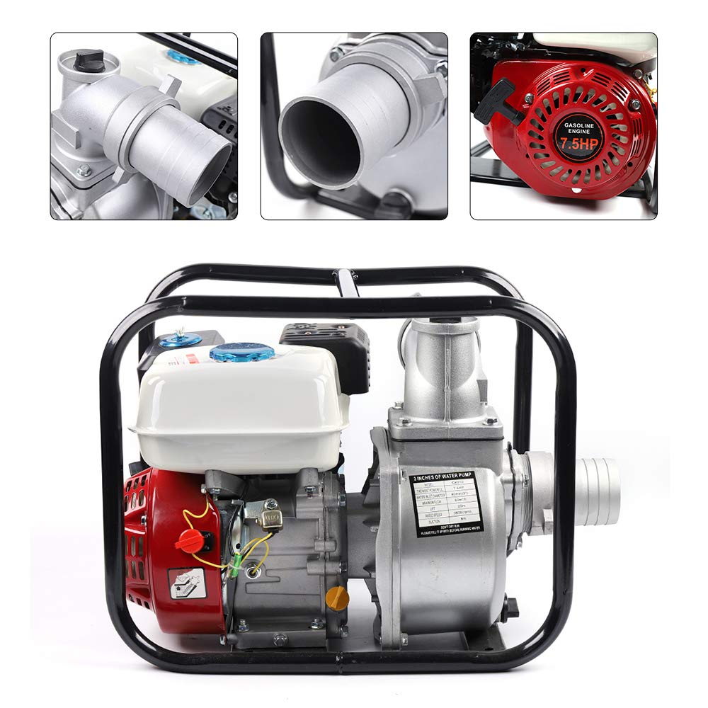 **7.5HP 4-Stroke Gas Water Pump - 3 Inch Commercial Grade Portable Transfer Pump with 210CC Engine for Irrigation, Pool, Landscaping & Gardening | Ideal for Farms, Construction & Emergency Water Removal**