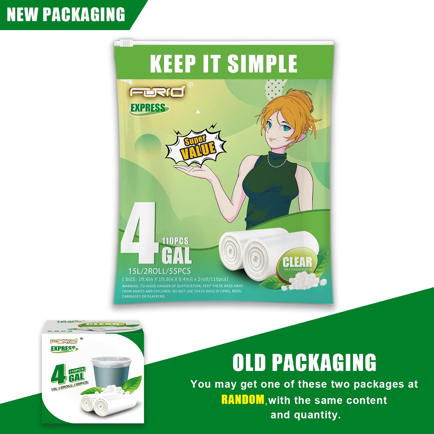 4 Gallon Clear Small Trash Bags - 110 Count Durable Thick Plastic Garbage Bags for Wastebasket & Bin Liners (15 Liters) - Perfect for Bathroom, Bedroom, Office Trash Cans | Odor Control & Space Saving Solution