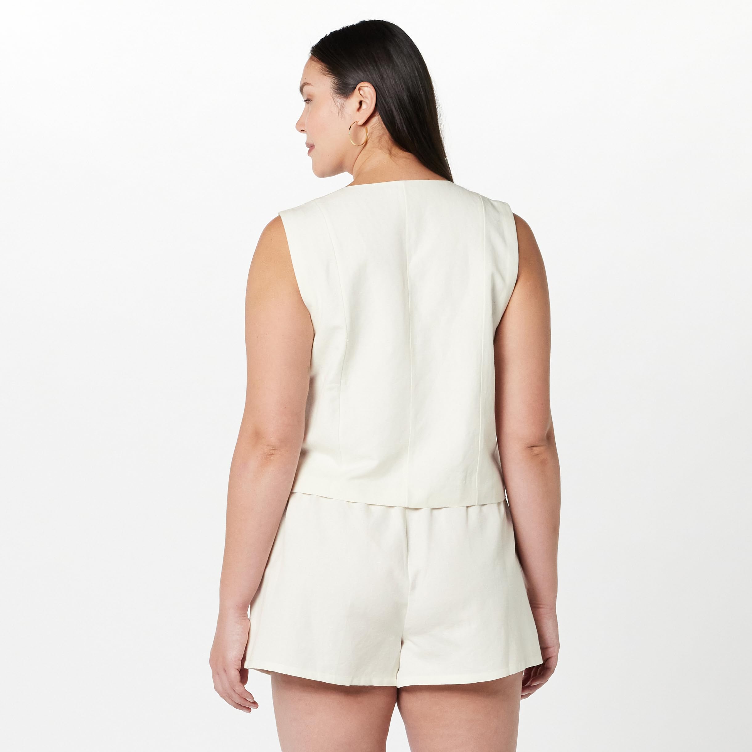The Drop Women's ESMA Linen Vest - Lightweight Summer Layering Piece for Casual Outfits & Beach Cover-Up