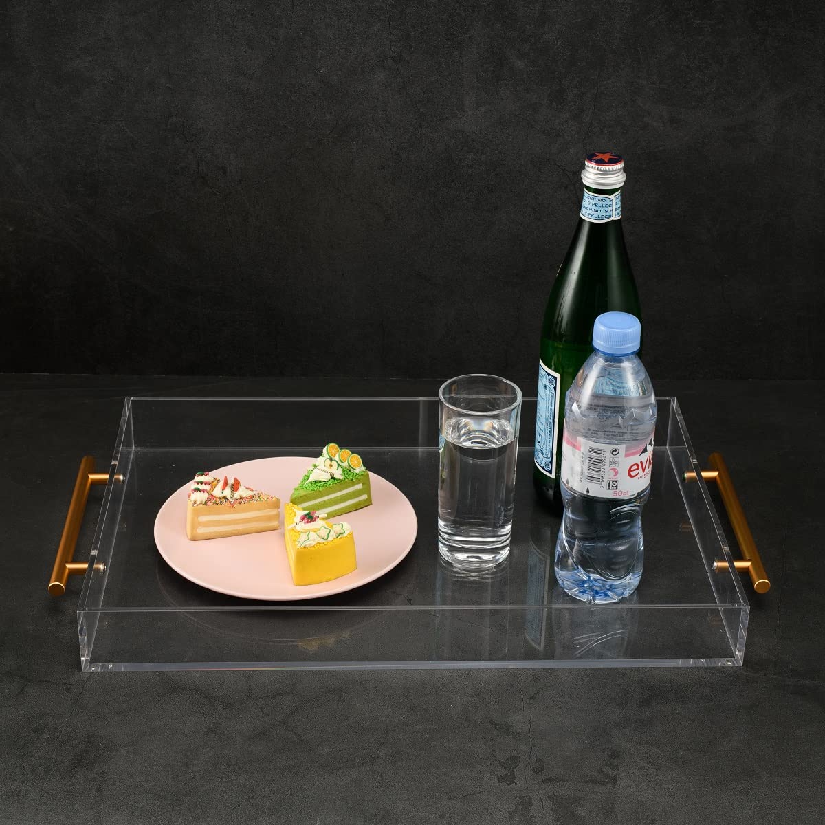 Clear Acrylic Serving Tray with Sturdy Metal Handle - No Assembly Required - 12x18 Inch Decorative Tray for Coffee Table, Ottoman, Breakfast, Tea, Food Service & Butler Style - Perfect for Entertaining, Dining & Home Decor