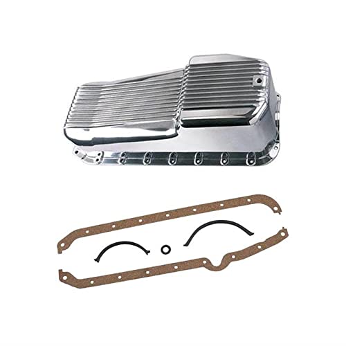 1957-1979 Chevy Small Block Aluminum Oil Pan with Finned Design & Gasket - Compatible with Chevy 283, 327, 350 Engines - Perfect for Classic Car Restoration & Performance Upgrades