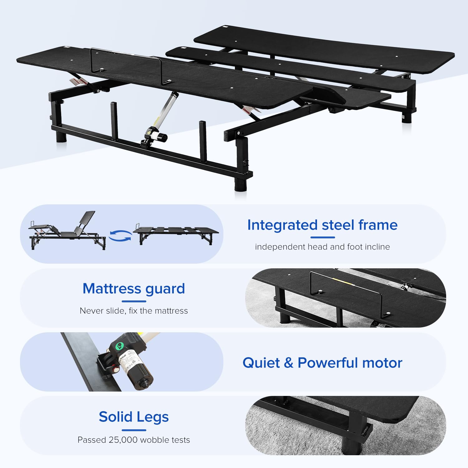 Queen Size Adjustable Bed Frame with Wireless Remote - Zero Gravity, Head & Foot Incline, Quiet Motor - Black | Perfect for Back Pain Relief & Home Theater Comfort