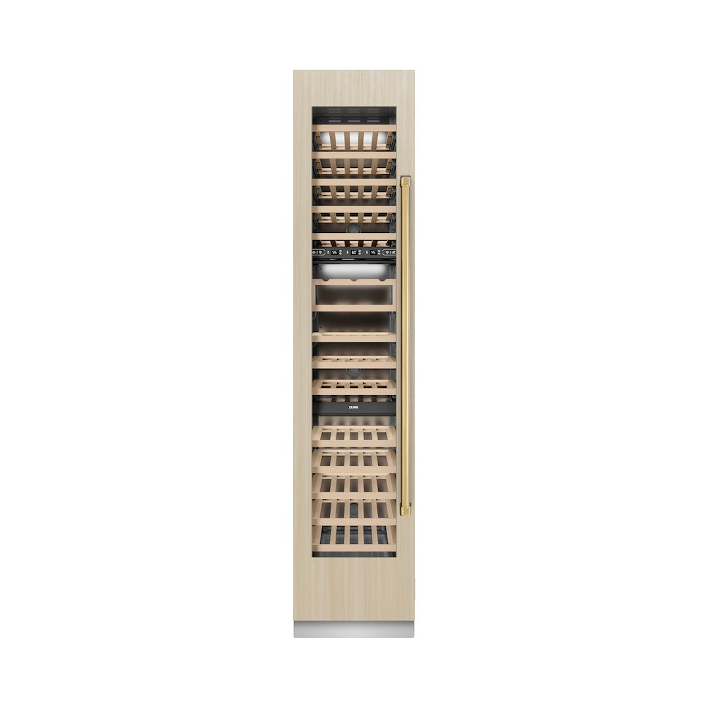 ZLINE Autograph Edition 18-Inch 9.0 cu. ft Triple Zone 68 Bottle Built-In Wine Cooler with Polished Gold Accents - Left Hinge Column Design for Home Bars, Restaurants & Wine Cellars (RBCWVLZ 18 G)