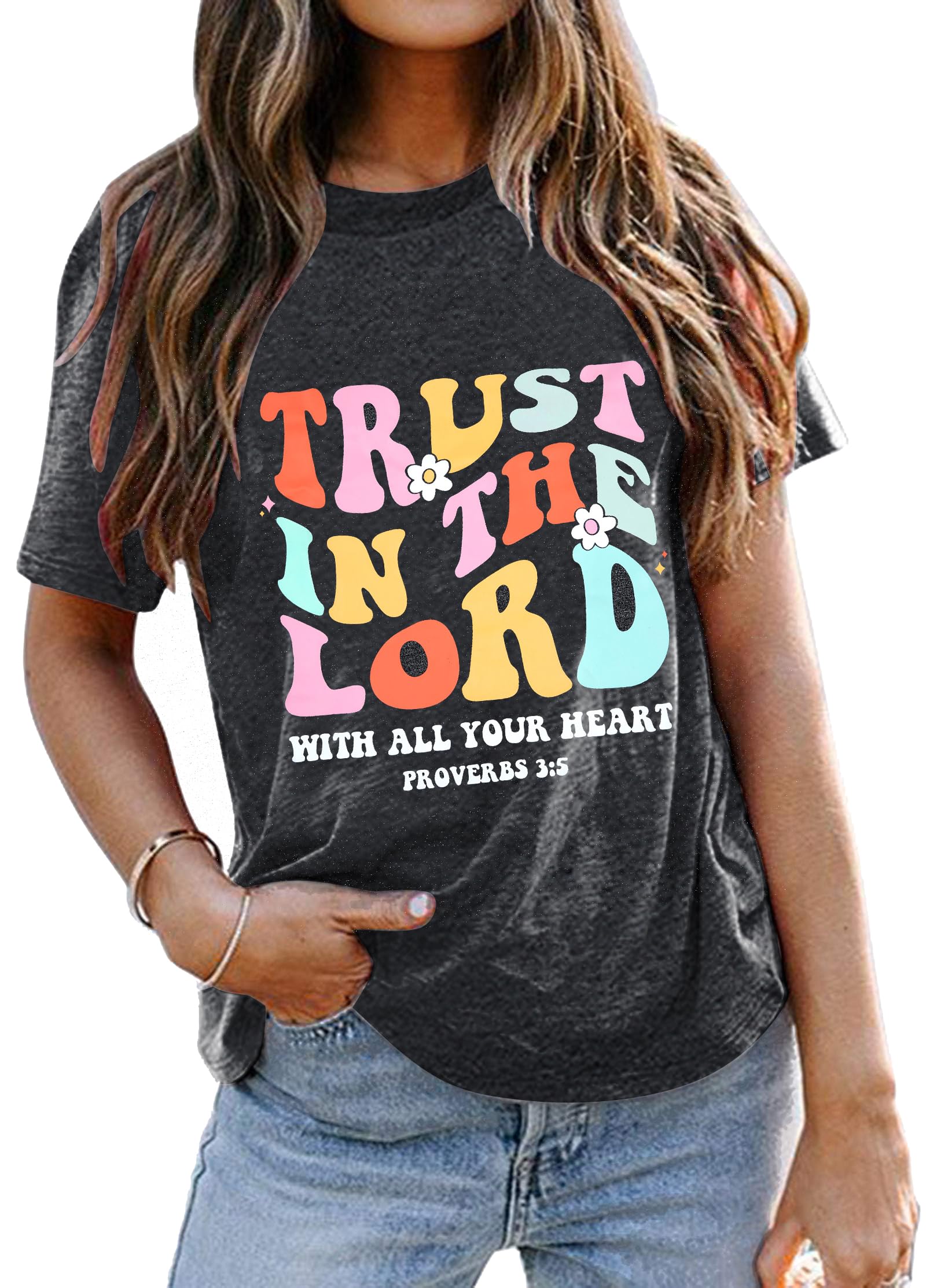 Christian Women's Jesus Faith T-Shirt - Trust in The Lord Inspirational Tee with Floral Design | Church Wear, Bible Study Outfit & Everyday Faith Apparel