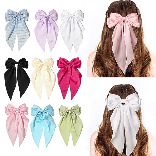 Elegant Large Pink & White Satin Hair Bows with Alligator Clips - 9-Pack Women's Hair Accessories for Girls, Parties, Weddings & Special Occasions