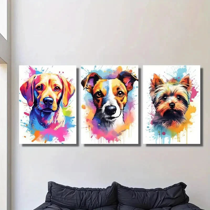 3-Piece Vibrant Dog Portrait Canvas Wall Art Set - Adorable Puppies Framed Print 40x60cm | High Quality Australian Made | Ready to Hang | Perfect for Living Room, Bedroom & Pet Lover Gifts