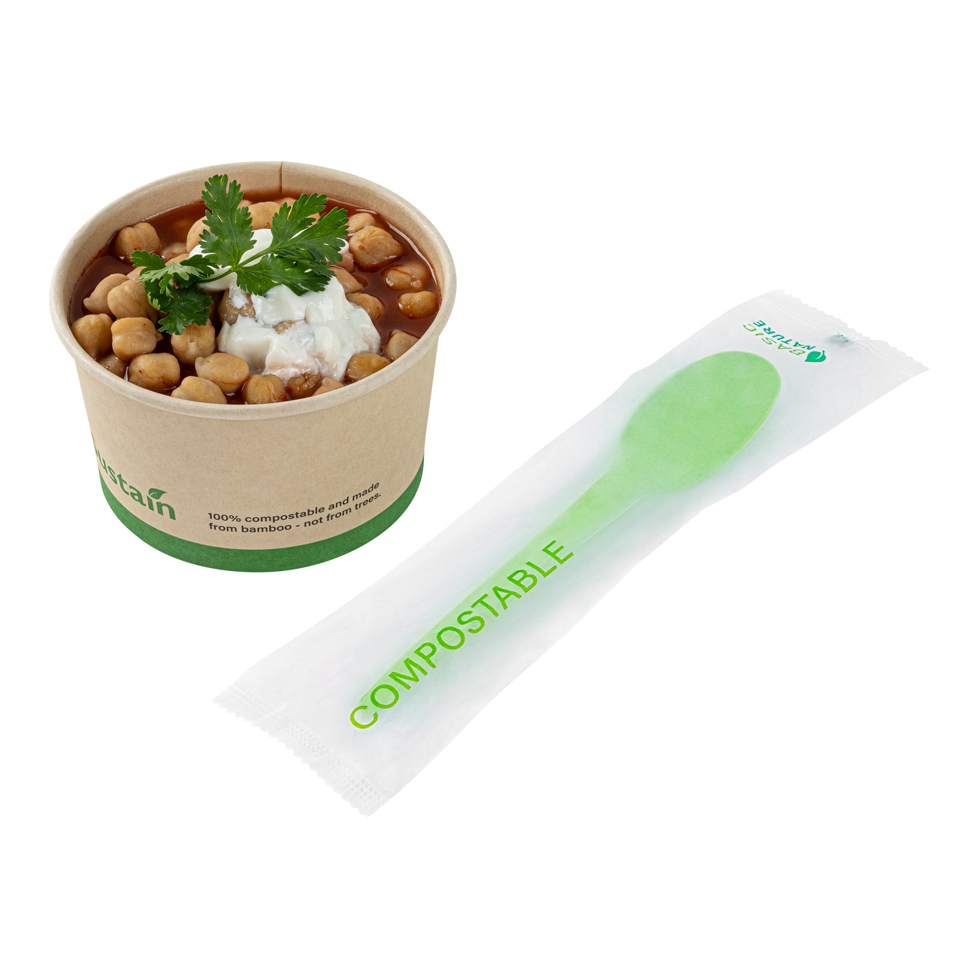 Eco-Friendly CPLA Compostable Plastic Spoons - 250 Count, Heat Resistant & Biodegradable Cutlery for Parties, Picnics, and Outdoor Events | Basic Nature Green 6.5