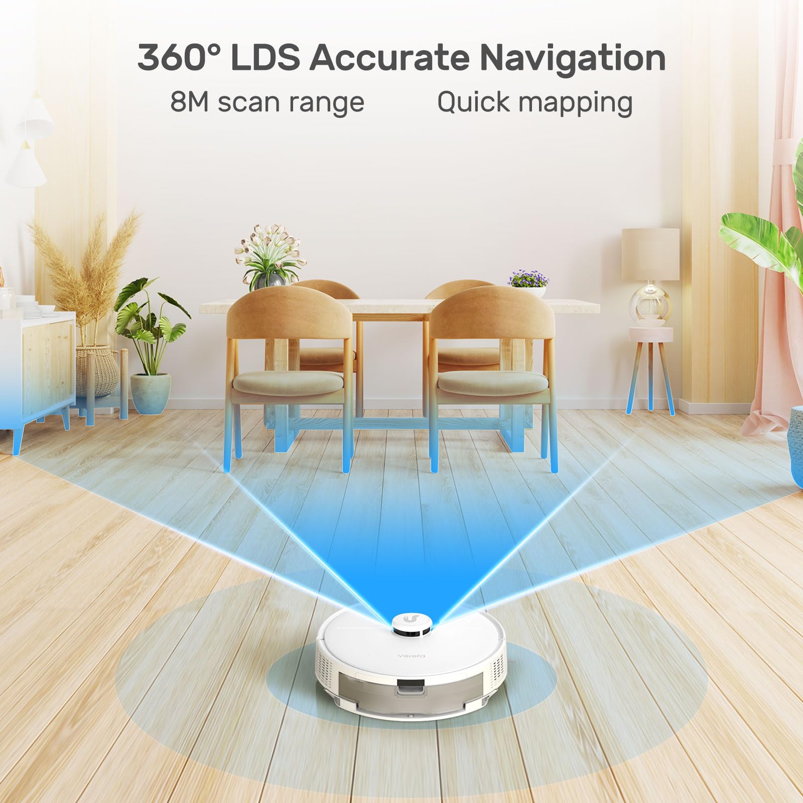 Verefa Robot Vacuum and Mop Combo - 5000Pa Strong Suction, 260min Runtime, LiDAR Navigation with 5 Editable Maps, Wi-Fi/App/Alexa Control - Ideal for Low Carpet, Pet Hair, Hardwood Floors - Perfect for Daily Home Cleaning and Pet Owners