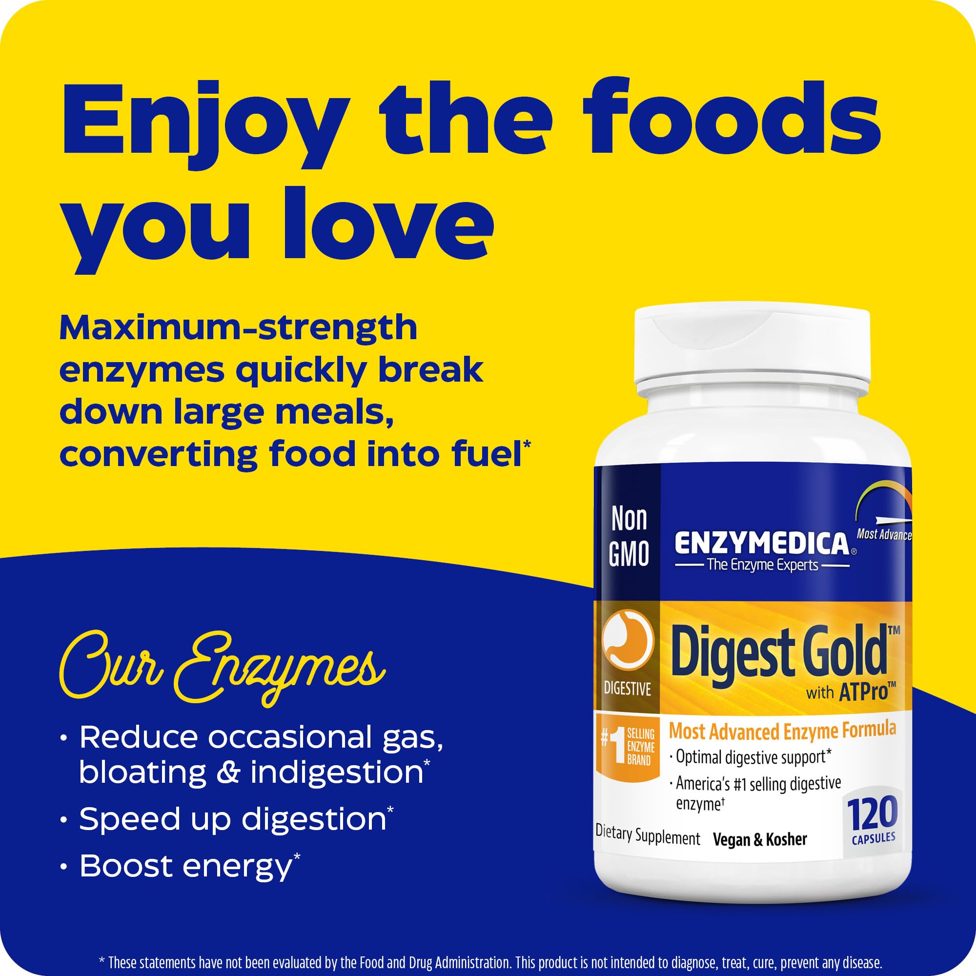 Enzymedica Digest Gold 120 Capsules - Premium Digestive Enzyme Supplement for Gut Health & Digestion Support - Ideal for Bloating, Gas Relief & Food Intolerance