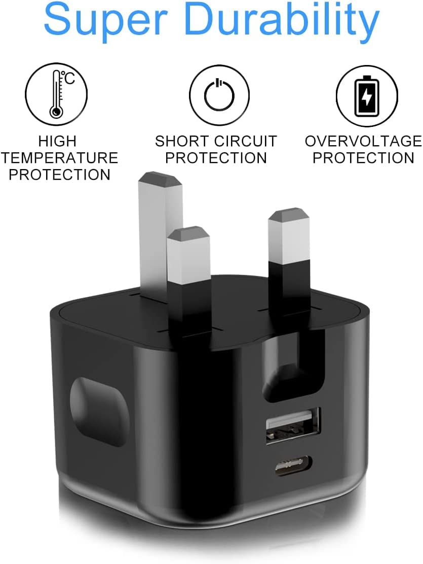 20W USB C Fast Charger PD Adapter for Samsung Galaxy Z Flip 6/Fold 6/Flip 5/Fold 5/Flip 4/Fold 4 - UK Wall Plug Type C Mains Charger (Black) - Perfect for Home, Office, and Travel