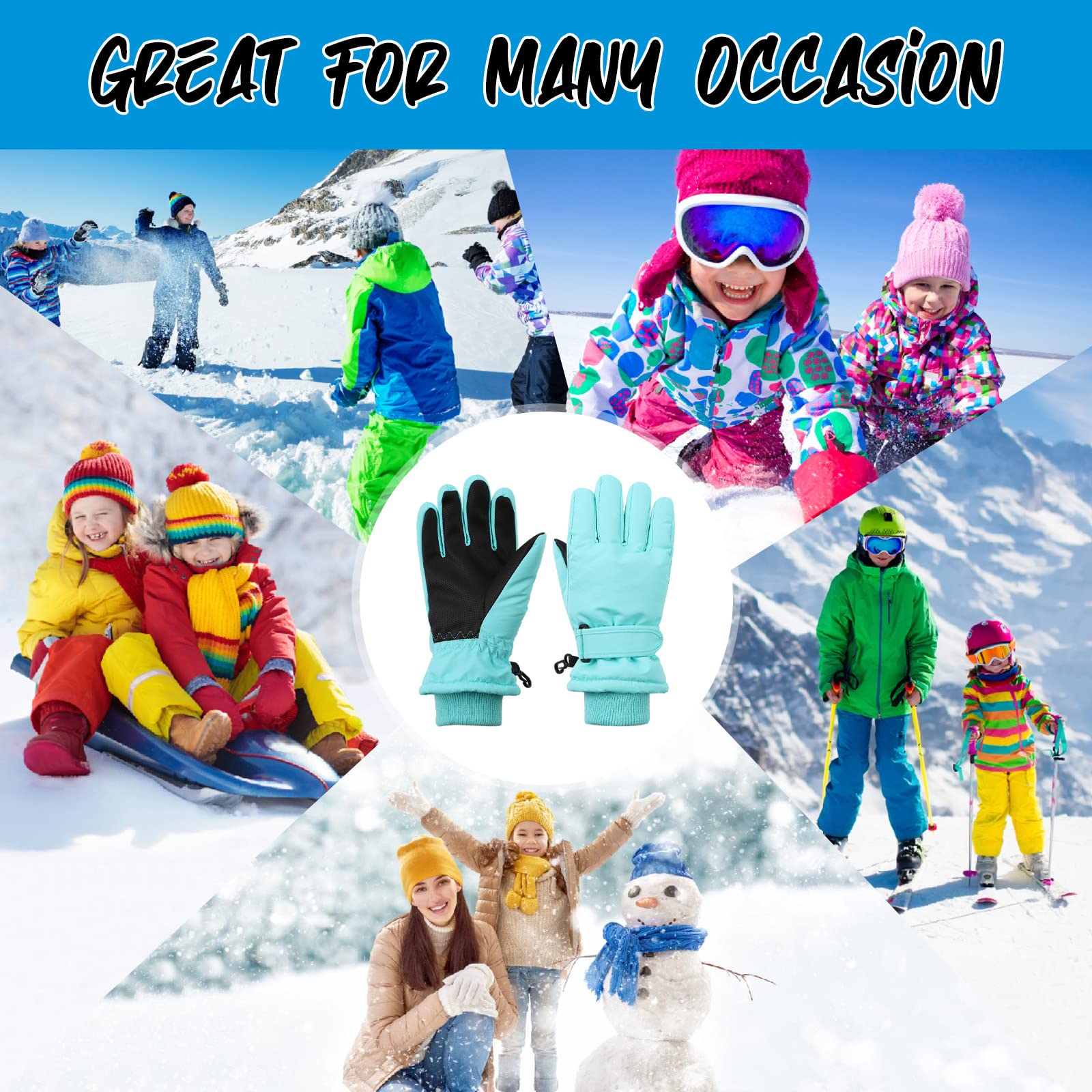 **Kids Winter Ski Gloves for Boys & Girls - Waterproof Snowboard Gloves with Fleece Lining - Warm Cold Weather Gloves for Skiing, Snowboarding & Outdoor Winter Activities**