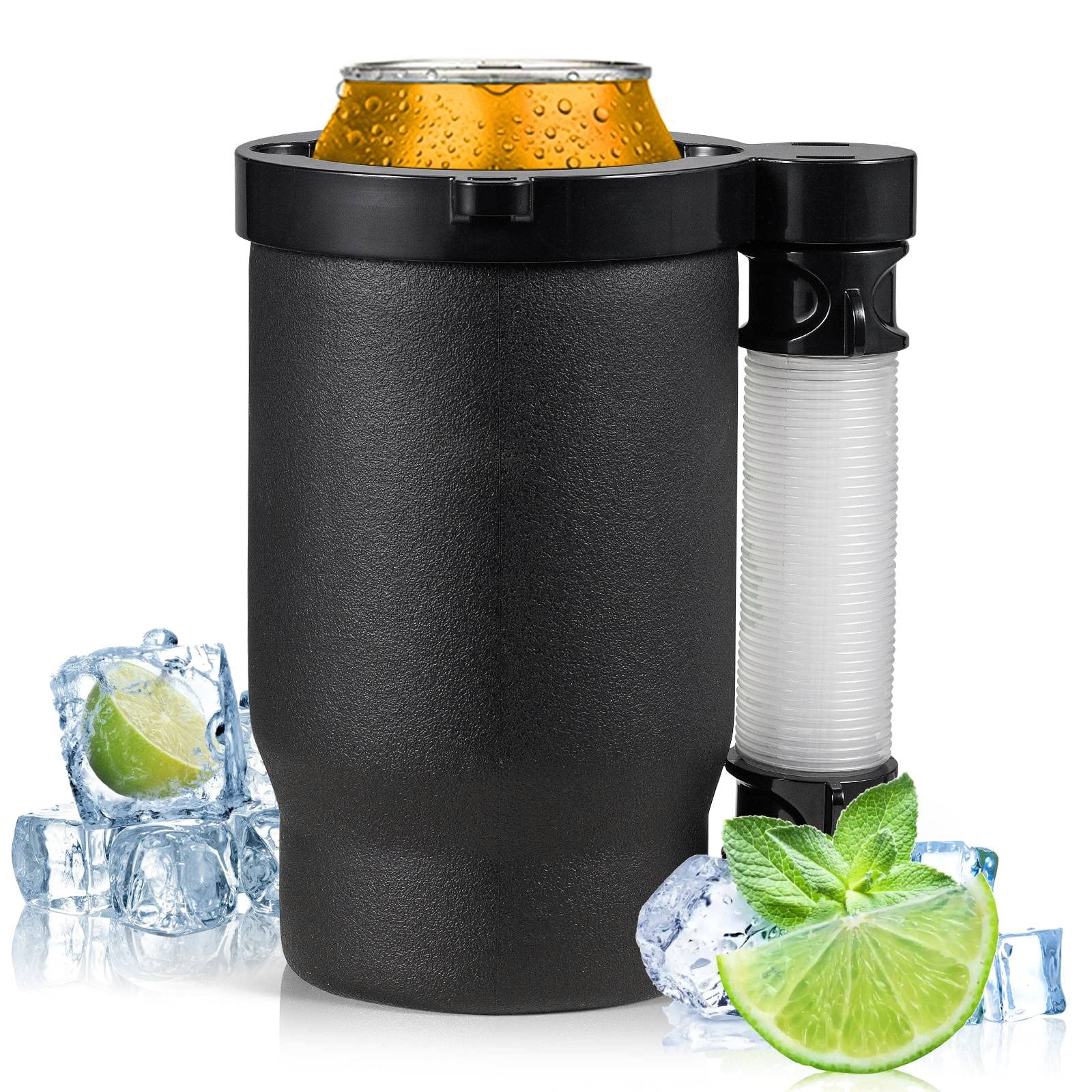 Portable Drink Funnel & Cooler Cup with Detachable Expandable Hose - JLLOM Insulated Can/Bottle Chiller for Outdoor Parties, Camping, BBQs & Travel - Black | Perfect for Beach, Picnics & Tailgating