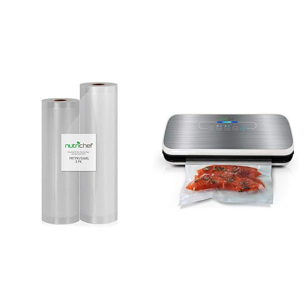 NutriChef PRTPKVS16RL 2 Rolls Commercial Grade Vacuum Sealer Bags (11x50 & 8x50, 4 mil) for Food Preservation | Automatic Vacuum Sealing System | Perfect for Meal Prep, Sous Vide, and Long-Term Food Storage