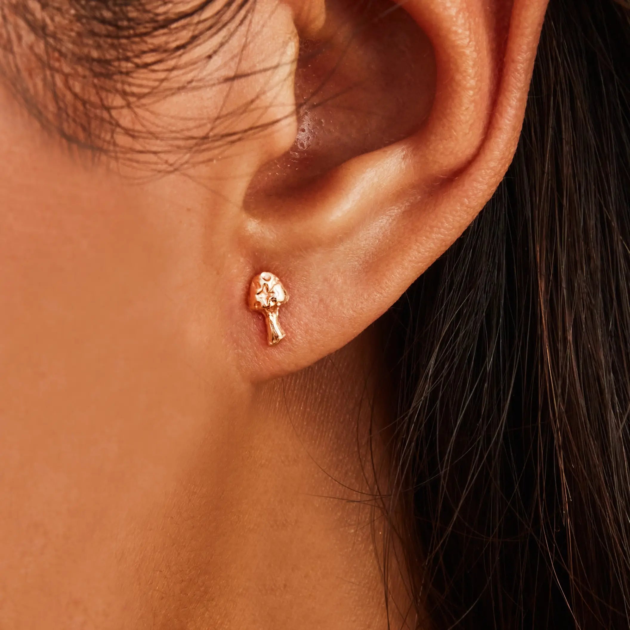 Enchanted Spirit Mushroom Earrings - 14K Yellow Gold Stud Earrings for Women, Boho Nature-Inspired Jewelry - Perfect for Festivals, Parties & Everyday Wear