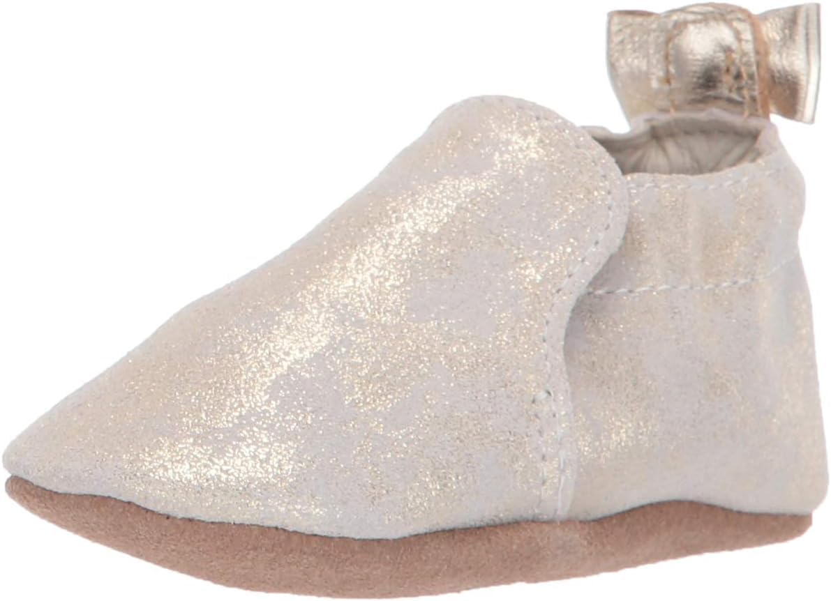 Robeez Baby Girls Gold Shimmer Crib Shoes - Soft Sole First Walkers for Infants & Toddlers - Perfect for Special Occasions, Photo Shoots & Everyday Wear