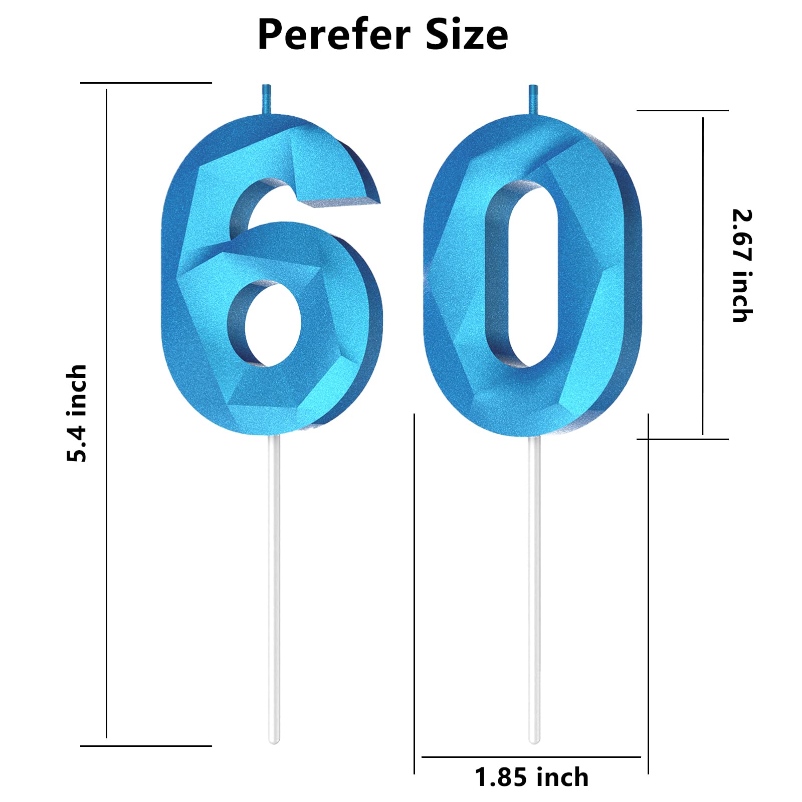 3D Diamond Shape Number Birthday Candles (60-Pack, Blue) - Happy Birthday Cake Candles for Birthday Parties, Weddings, Reunions & Theme Celebrations - Perfect for Cake Decorating and Special Occasions