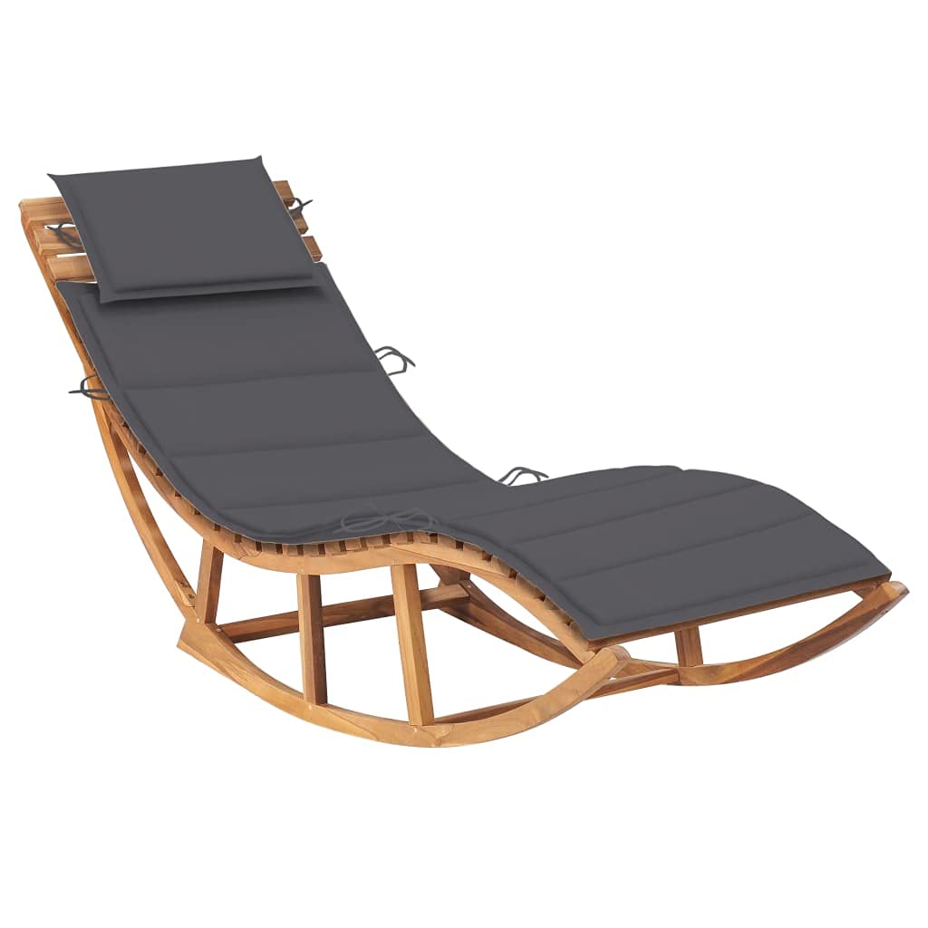 Premium Teak Wood Rocking Sun Lounger with Anthracite Cushion - Adjustable Reclining Outdoor Lounge Chair for Patio, Garden, Beach, Poolside & Backyard Relaxation | Perfect for Sunbathing, Tanning & Lounging in Style