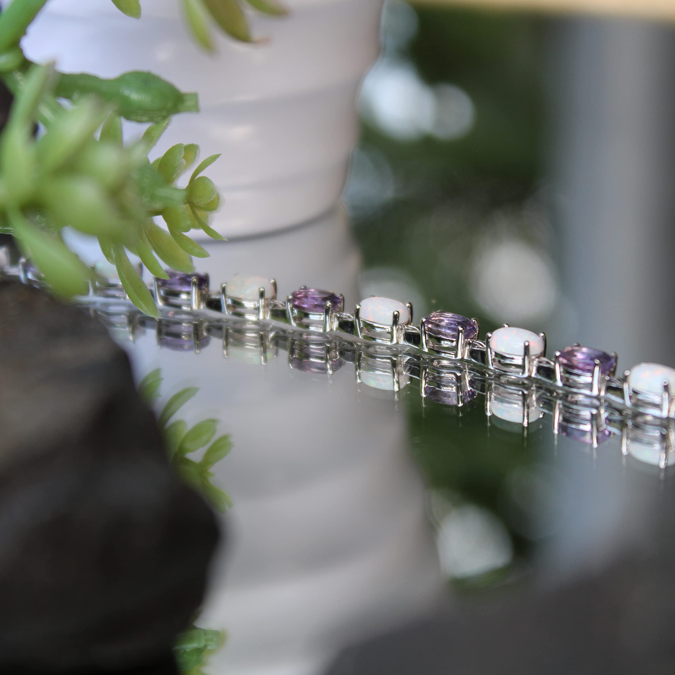 Silver Smile Amethyst Bracelet for Women - 7 Inch Tennis Birthstone Sterling Silver Bracelet with Citrine, Garnet, Aquamarine, Emerald, Sapphire, Opal, Ruby, Peridot & Topaz | Elegant Jewelry Gift for Birthday, Anniversary & Special Occasions