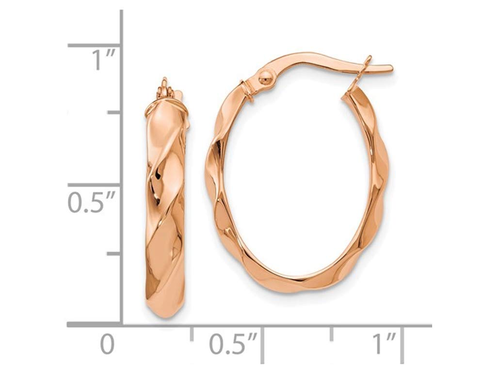 14K Rose Gold Twisted Hoop Earrings for Women - 4mm Thick Polished Pink Gold Hoops - Perfect for Everyday Wear, Date Nights & Special Occasions