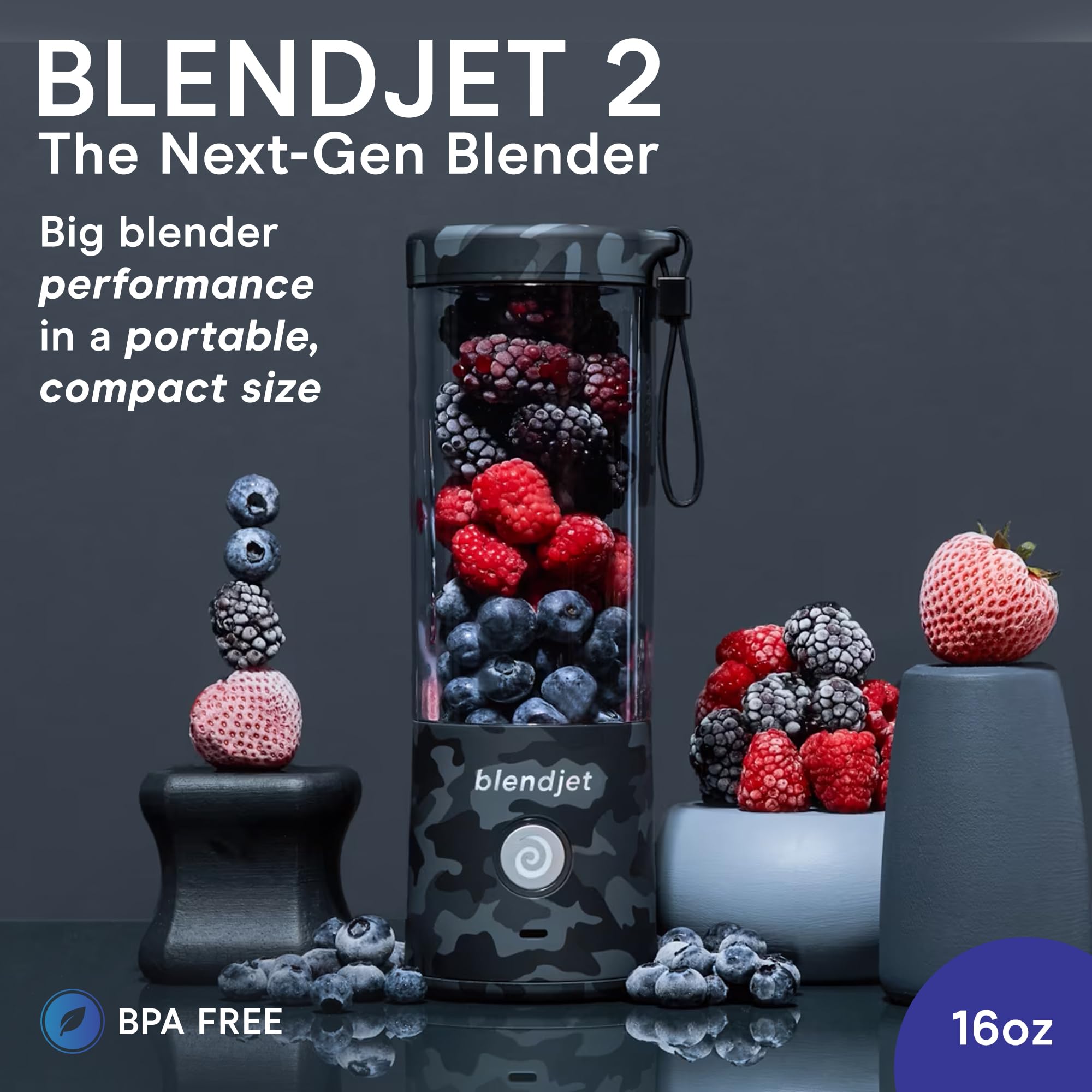 BlendJet 2 Portable Blender - 16oz USB-C Rechargeable Cordless Mini Blender for Smoothies, Protein Shakes & Meal Prep | Self-Cleaning with Stainless Steel Blade | Perfect for Travel, Gym & Office (Urban Camo)