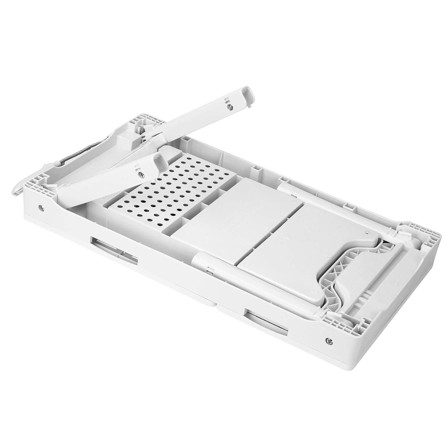 Adjustable Laptop Table for Bed with Cooling Fan - Portable Lap Desk with 4 USB Ports, Foldable Legs, LED Light & Mouse Pad - White - Perfect for Working, Studying or Watching Movies in Bed, Sofa or Couch