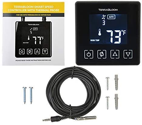 TerraBloom 8 Inch Inline Duct Fan with ECMF 200 SMT Motor & Thermostat Speed Controller - 568 CFM, 74W - Perfect for Hydroponics, Grow Tents, and Ventilation Systems