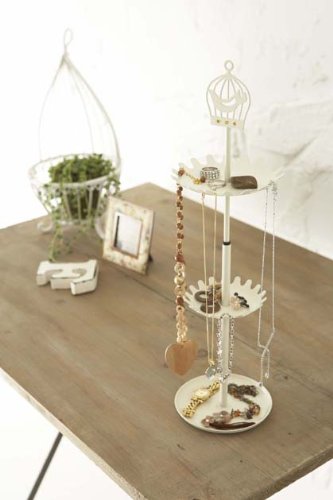 White Modern Jewelry Organizer - Eiffel Hanger with Decorative Bird Cage & Accessories Tray | Perfect for Bedroom, Closet & Vanity Organization