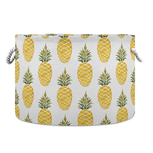 Large Storage Basket for Toys, Baby Laundry Hamper & Home Decor - Yellow Pineapple Pattern Cotton Rope Collapsible Organizer Bin | Perfect for Nursery, Playroom & Bedroom Organization