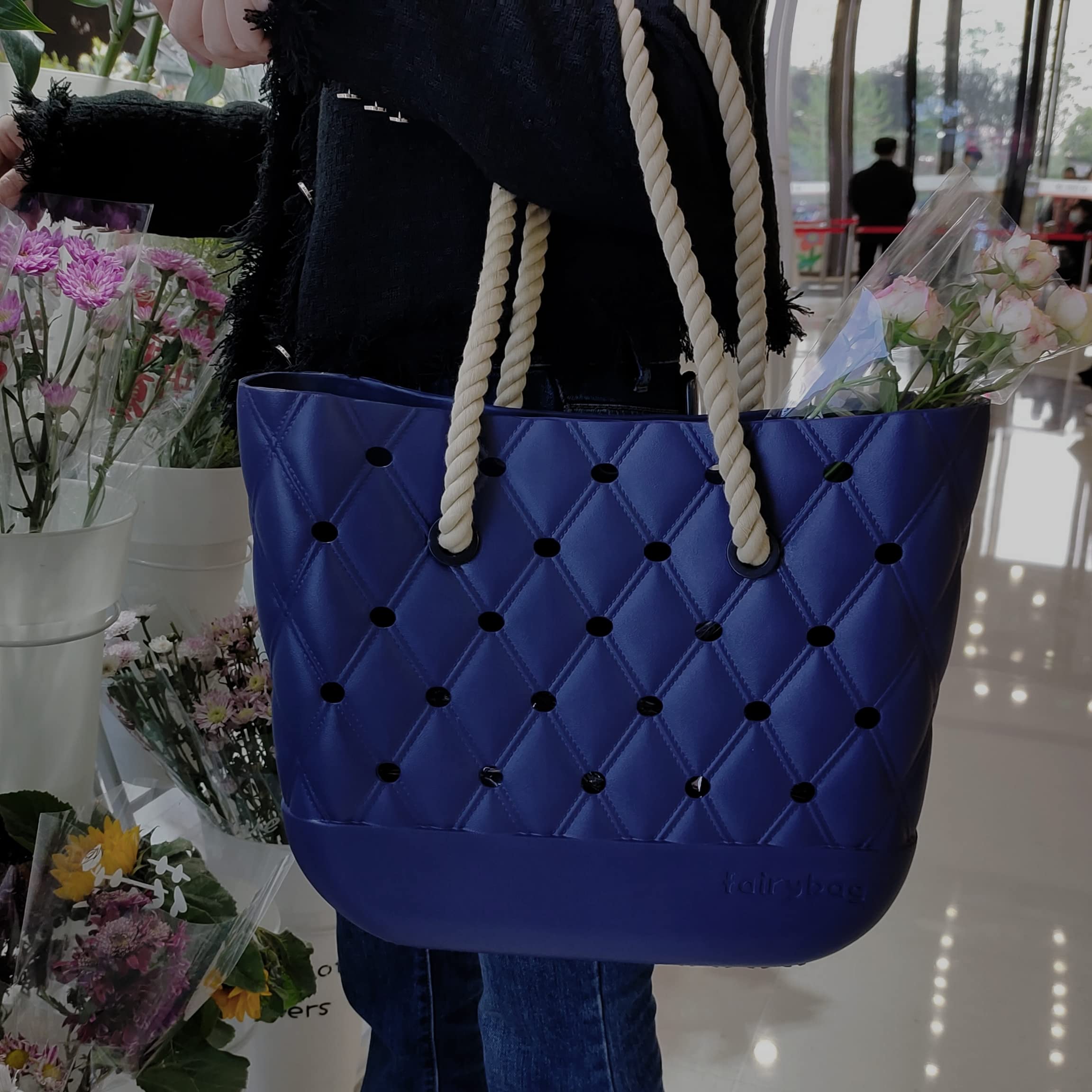 Waterproof Beach Tote Bag - Durable EVA Open Handbag for Swimming, Pool, Gym & Travel - Lightweight Washable Sports Bag with Drain Holes - Perfect for Beach Day, Boat Trips & Workout Essentials