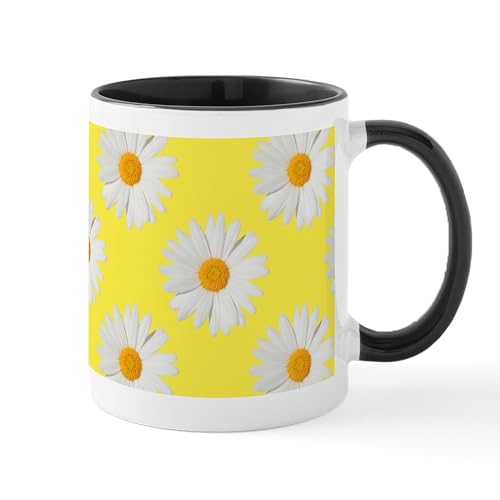 White/Black Inside - Daisy Flower Pattern Yellow Mug