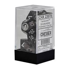 Chessex Polyhedral 7-Piece Dice Set - Translucent Smoke with White Numbers | Perfect for D&D, RPGs, Board Games & Tabletop Gaming