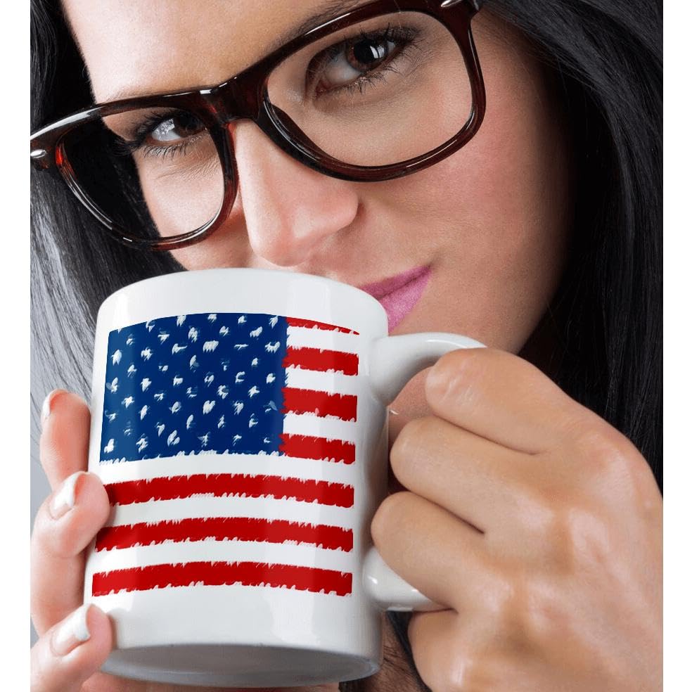 3D Rose Painted American Flag Patriotic Art USA Ceramic Coffee Mug - 15 oz, Ideal for Home, Office & Gifts - Perfect for 4th of July, Memorial Day & Veterans Day Celebrations