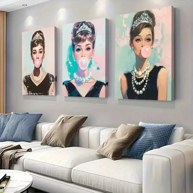 3-Piece Pop Art Bubblegum Triptych Wall Art Set - Framed Canvas 40x60cm - High Quality Print - 100% Australian Made - Ready to Hang - Perfect for Living Room, Bedroom & Office Decor