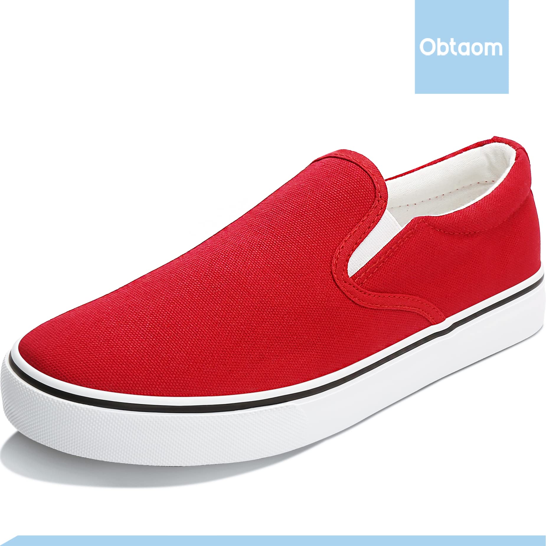 Obtaom Women's White Sneakers - Slip On Black Canvas Loafers for Women | Comfortable Low Top Casual Shoes for Walking, Work & Everyday Wear