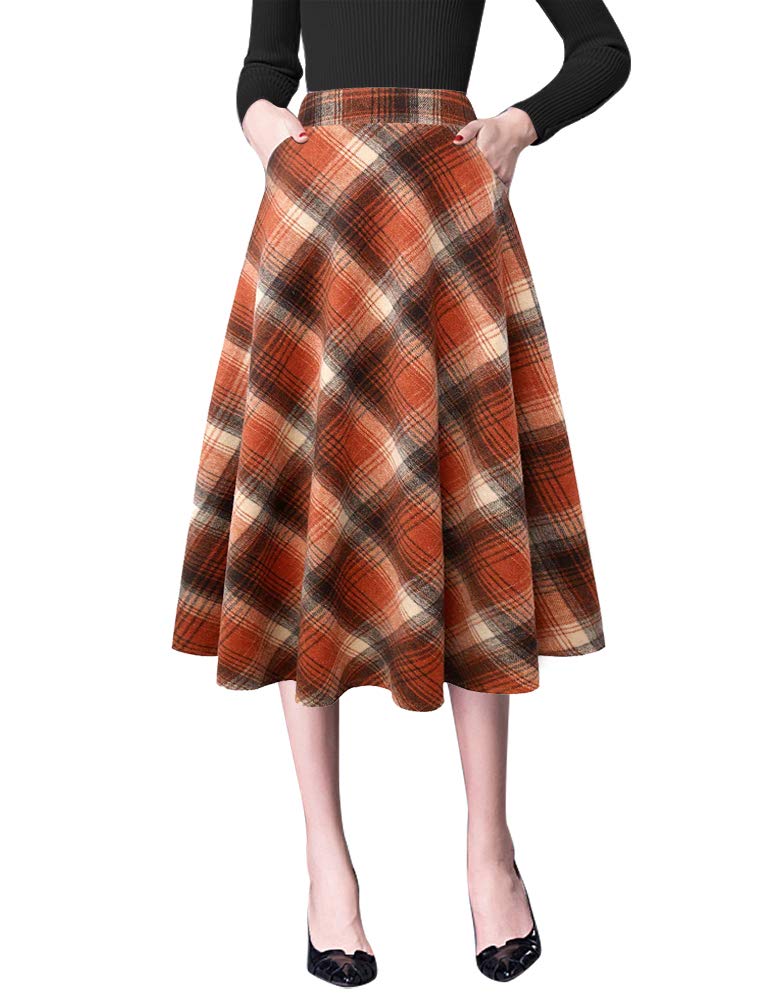 IDEALSANXUN Women's High Waist A-Line Pleated Wool Midi Skirt - Elegant Winter Office Wear & Casual Outfit for Fall Season