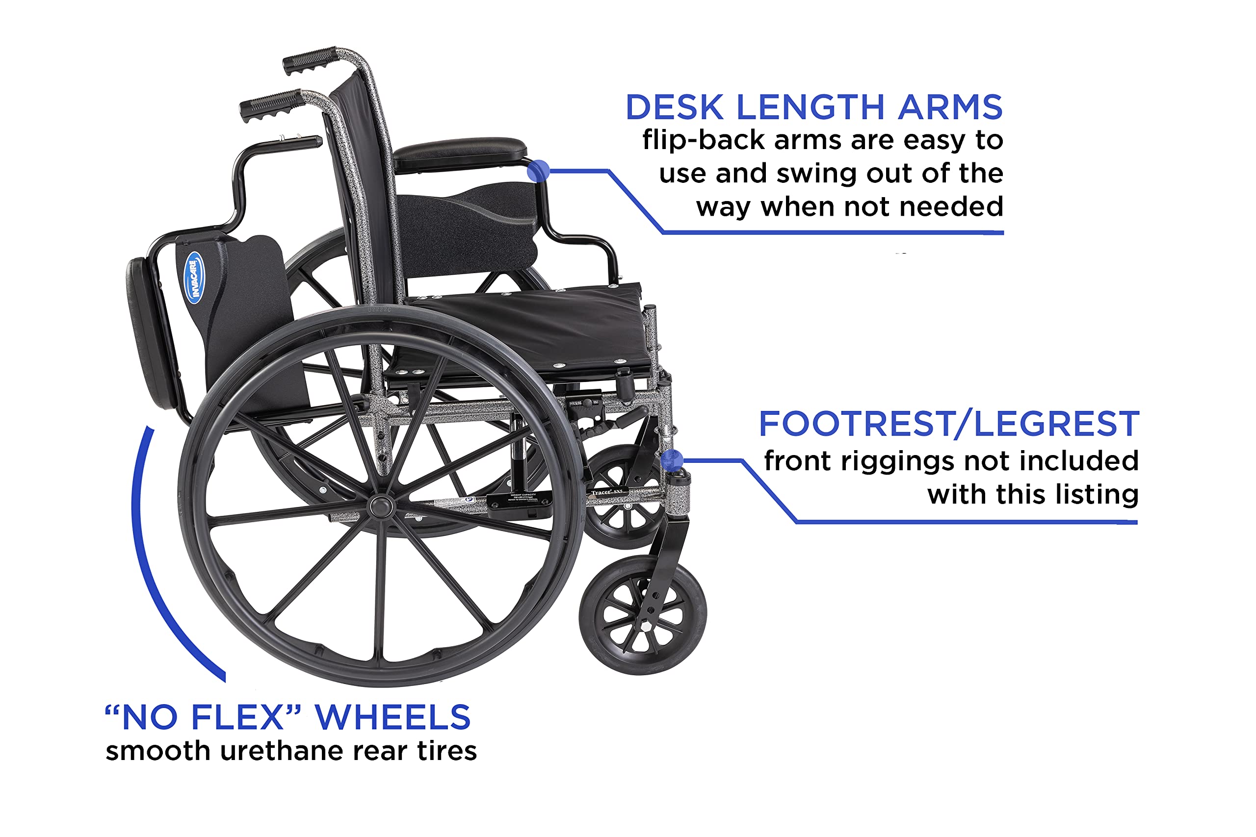 Invacare Tracer SX5 Lightweight Folding Wheelchair for Adults - 22 Inch Seat with Adjustable Footrests & Desk Arms - Perfect for Home, Office & Travel Use